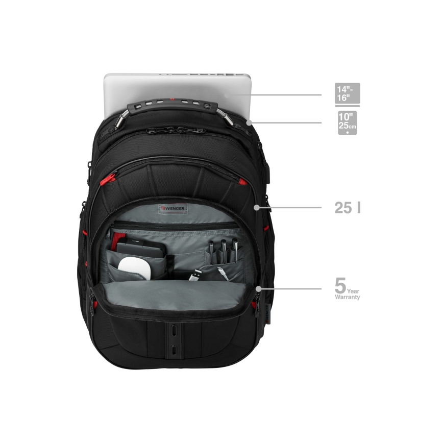 Wenger - Ryggsäck för bärbar dator 25 l 16 med fack för 10 surfplatta Pegasus Deluxe svart