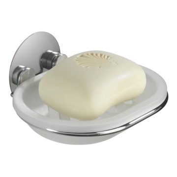 WENKO 18776100-Tvålfat TURBO-LOC RUND STÅL 13x11 cm blank krom/vit