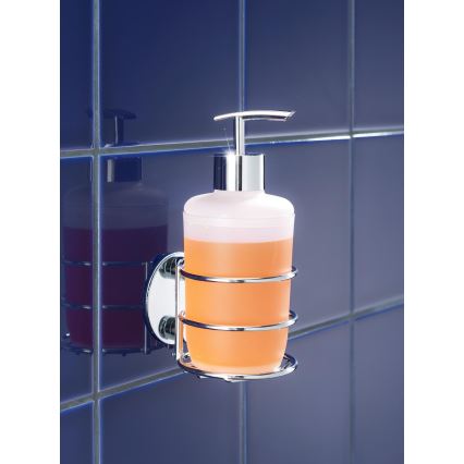 WENKO 18777100-Tvålpump TURBO-LOC rund stål 7,5x16,5 cm blank krom/vit