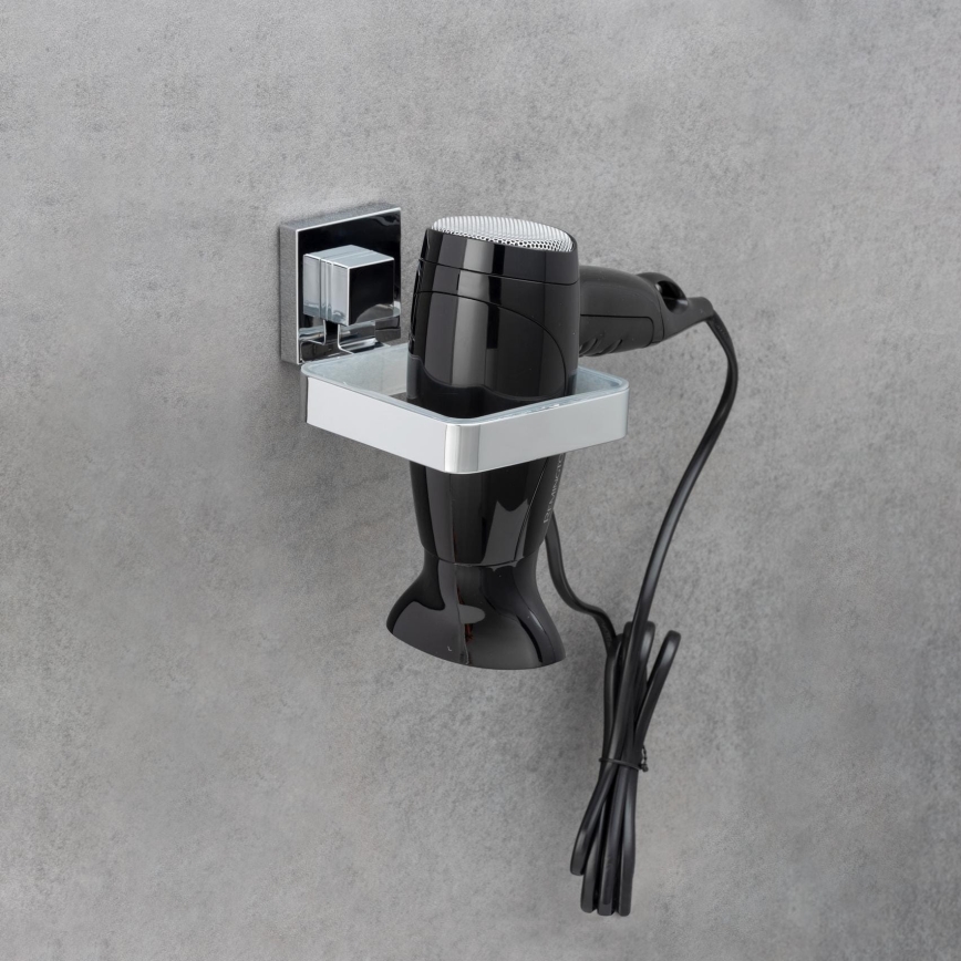 WENKO 22682100 -Hårtorkshållare VACUUM-LOC QUADRO ED 13,5x14 cm silver/krom