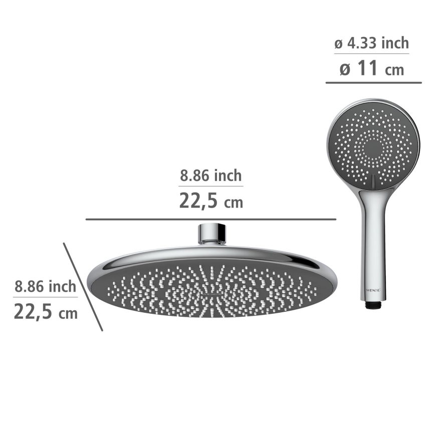 WENKO 25310100 - Duschset WATERSAVING SYSTEM, rostfritt stål/blank krom