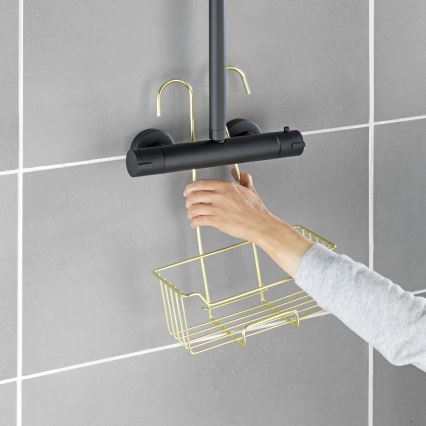 WENKO 25937100 - Duschkorg MILO 25 x 36 cm, rostfritt stål/guld/genomskinlig