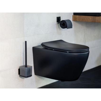 WENKO 71450800 - WC-set VACUUM-LOC QUADRO ED 9,5x37 cm svart