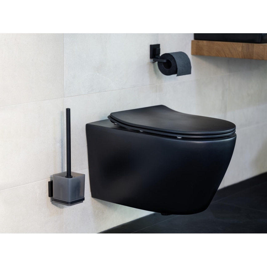 WENKO 71450800 - WC-set VACUUM-LOC QUADRO ED 9,5x37 cm svart