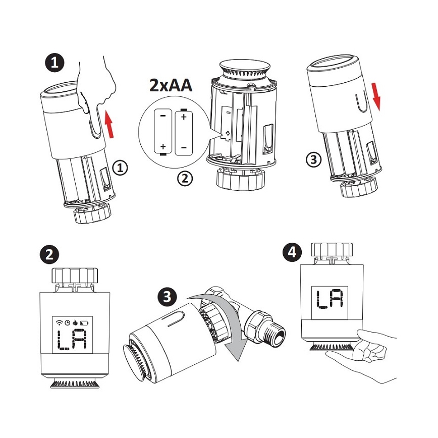Wi-Fi ZigBee termostatventil 2xAA/3V Tuya