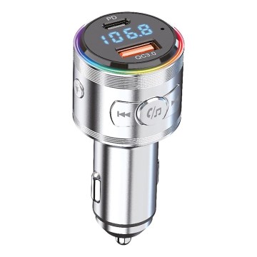 Winner Group - Billaddare med FM-sändare och handsfreefunktion, 20 W, silver