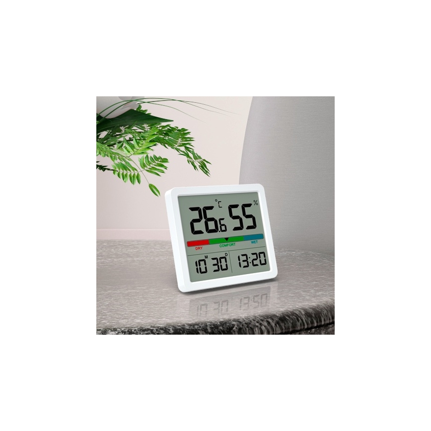 Winner Group - Digital termometer med LCD display och fuktighetsmätare 2xCR2032 vit