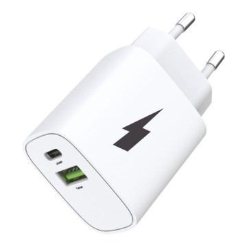 Winner Group - Snabbladdningsadapter 1xUSB-C + 1xUSB-A Power Delivery 20W vit
