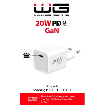 Winner Group - Snabbladdningsadapter 1xUSB-C Power Delivery 20W vit