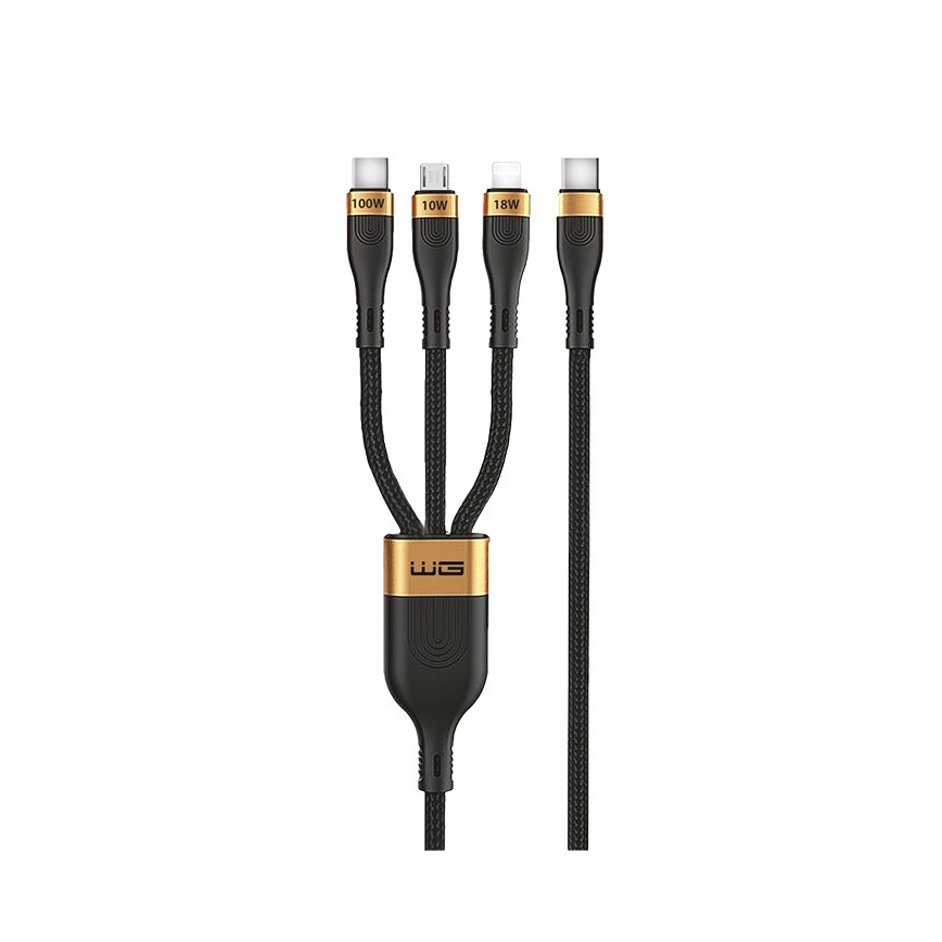 Winner Group -USB-kabel 3i1 USB-C / Lightning, USB-C och Micro USB 100W 1,5m svart