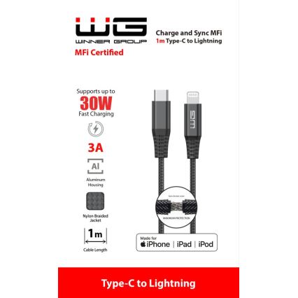 Winner Group - USB-kabel MFI Lightning / USB-C 1m svart
