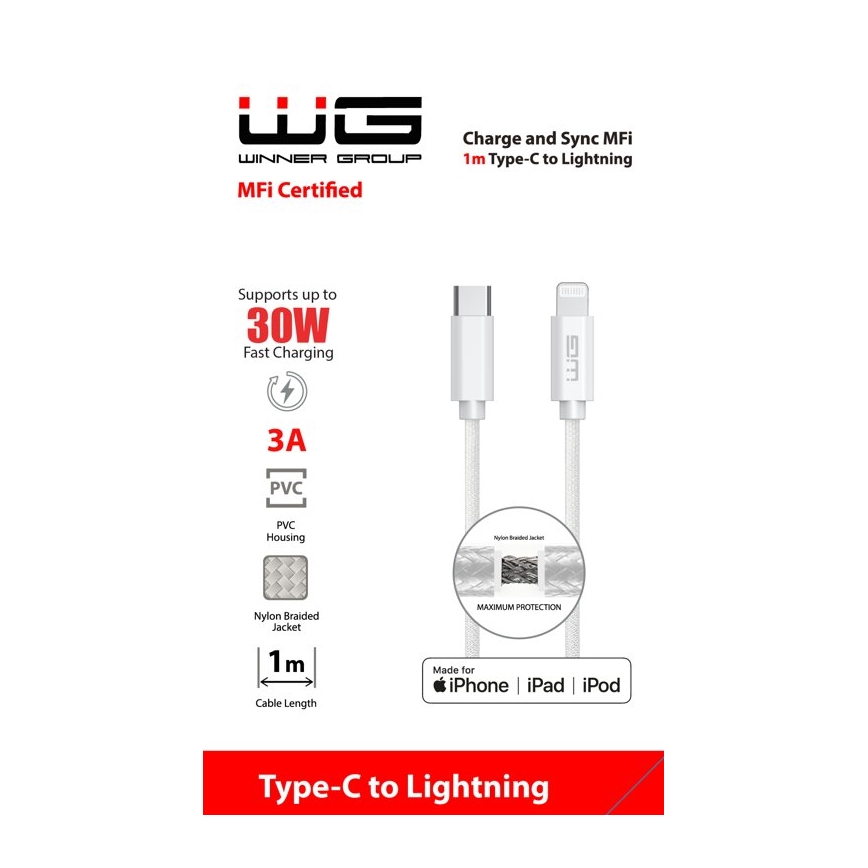 Winner Group - USB-kabel MFI Lightning / USB-C 1m vit
