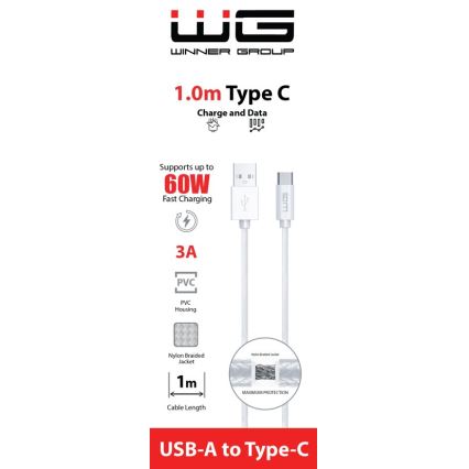 Winner Group - USB-kabel USB-C / USB-A 60W 1m vit