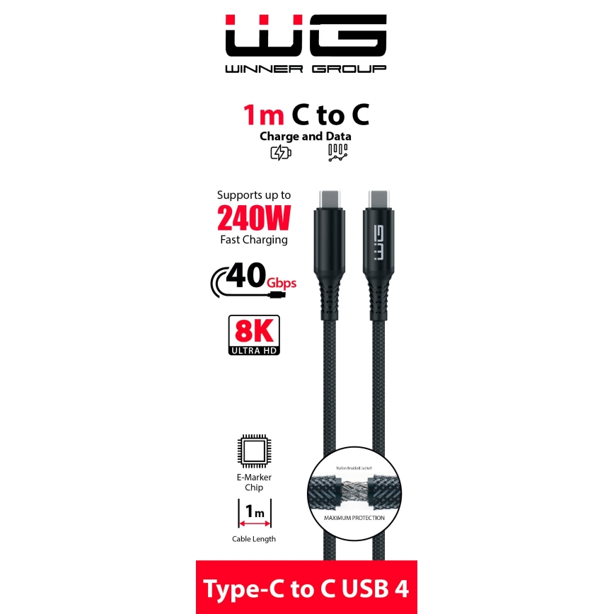 Winner Group - USB-kabel USB-C / USB-C 240W 1m svart