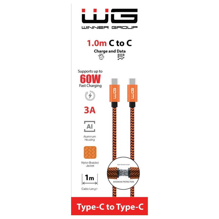 Winner Group - USB-kabel USB-C / USB-C 60W 1m orange
