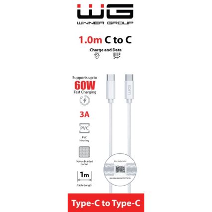 Winner Group - USB-kabel USB-C / USB-C 60W 1m vit