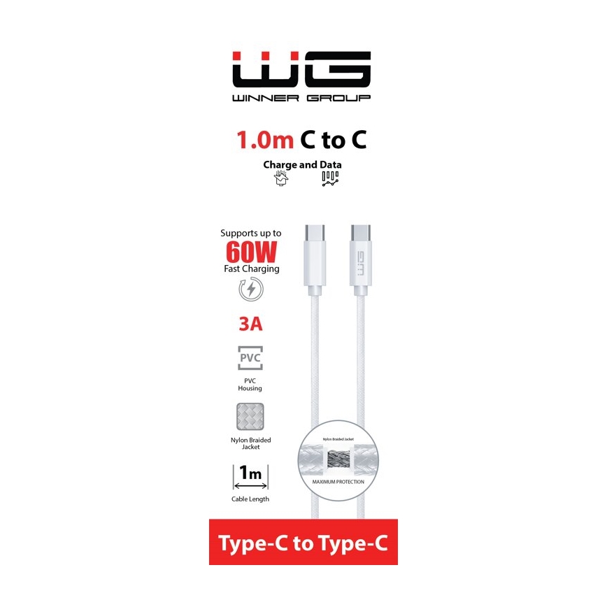 Winner Group - USB-kabel USB-C / USB-C 60W 1m vit