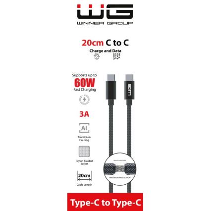 Winner Group - USB-kabel USB-C / USB-C 60W 20cm svart