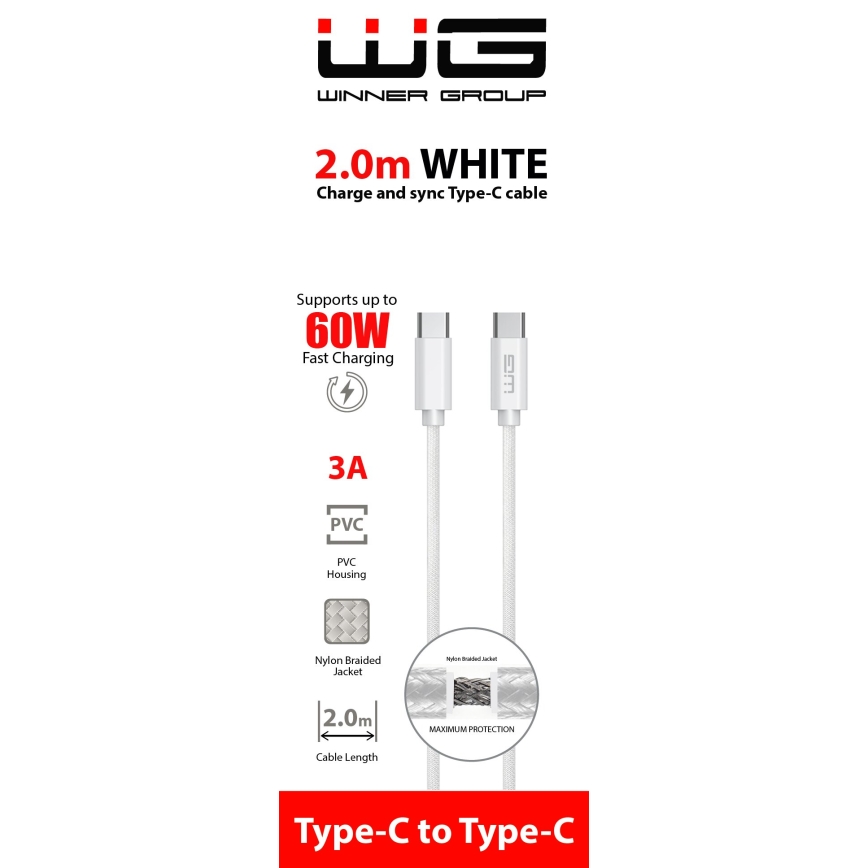 Winner Group - USB-kabel USB-C / USB-C 60W 2m vit