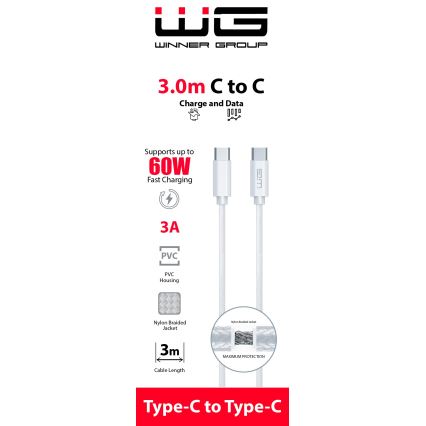 Winner Group - USB-kabel USB-C / USB-C 60W 3m vit