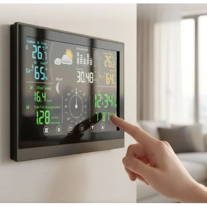 Winner Group - Väderstation med pekskärm och färg-LCD-display, 5V/3xAAA + 6xAA
