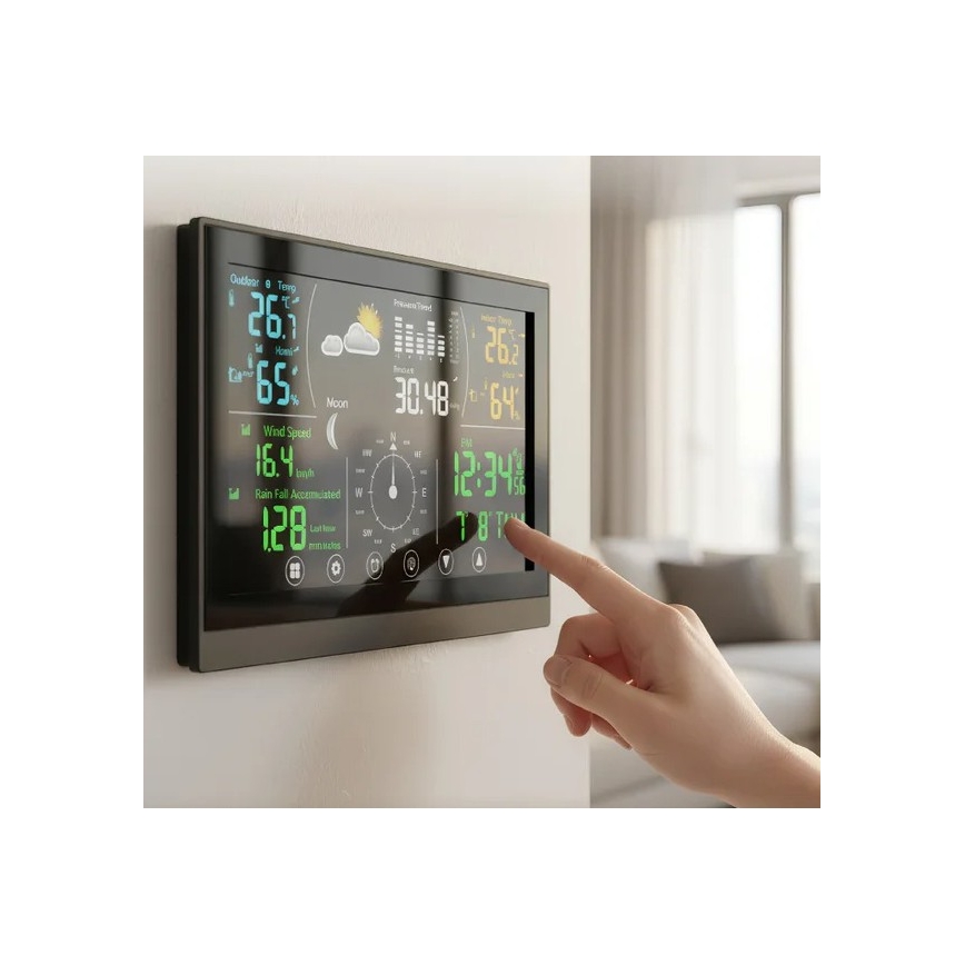 Winner Group - Väderstation med pekskärm och färg-LCD-display, 5V/3xAAA + 6xAA