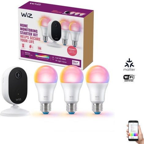 WiZ - Kit för monitoring the household: 1x camera + 3x LED RGB glödlampa A60 E27/8,5W/230V Wi-Fi