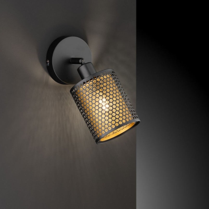 Wofi 12106 - Väggspotlight CHEVAL 1xE14/28W/230V svart/gyllene