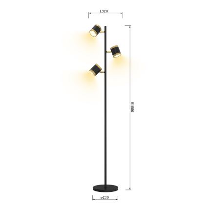 Wofi 3003-304S - LED Dimbar golvlampa TOULOUSE LED/21W/230V svart/guld