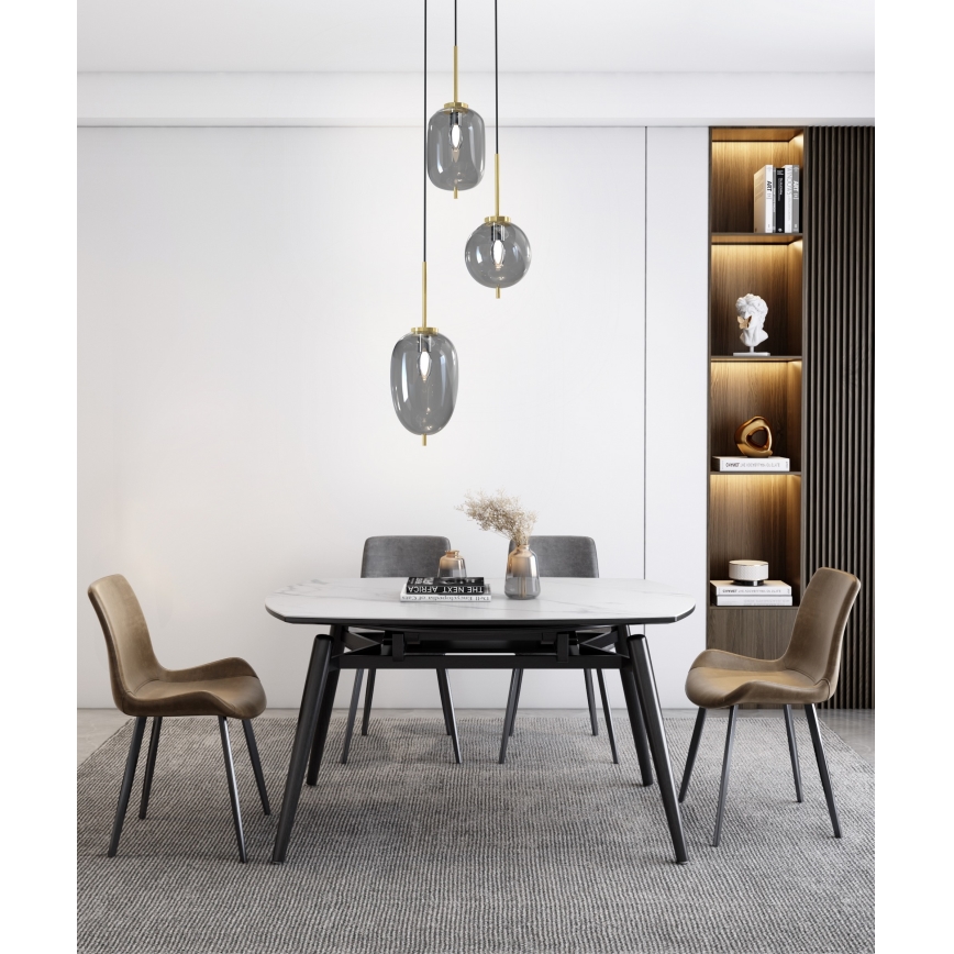 Wofi 5007-302 - Ljuskrona med textilsladd BELLEVILLE 3xE14/40W/230V svart/guld