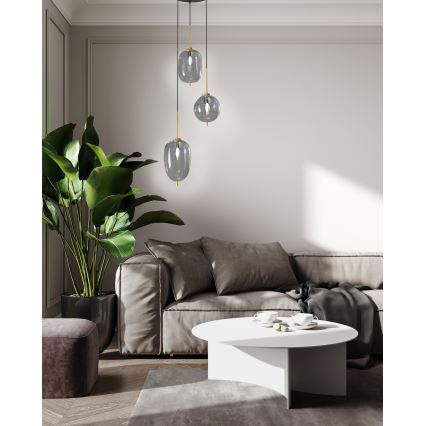 Wofi 5007-302 - Ljuskrona med textilsladd BELLEVILLE 3xE14/40W/230V svart/guld