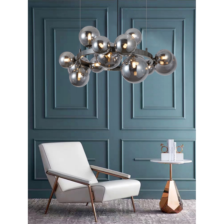 Wofi 5014-1505W - LED ljuskrona med textilsladd VILLA 15xG9/3W/230V svart