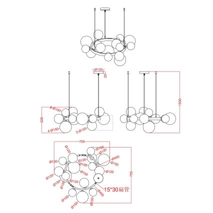 Wofi 5014-1505W - LED ljuskrona med textilsladd VILLA 15xG9/3W/230V svart