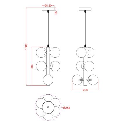 Wofi 6014-605W - LED ljuskrona med textilsladd VILLA 6xG9/3W/230V svart