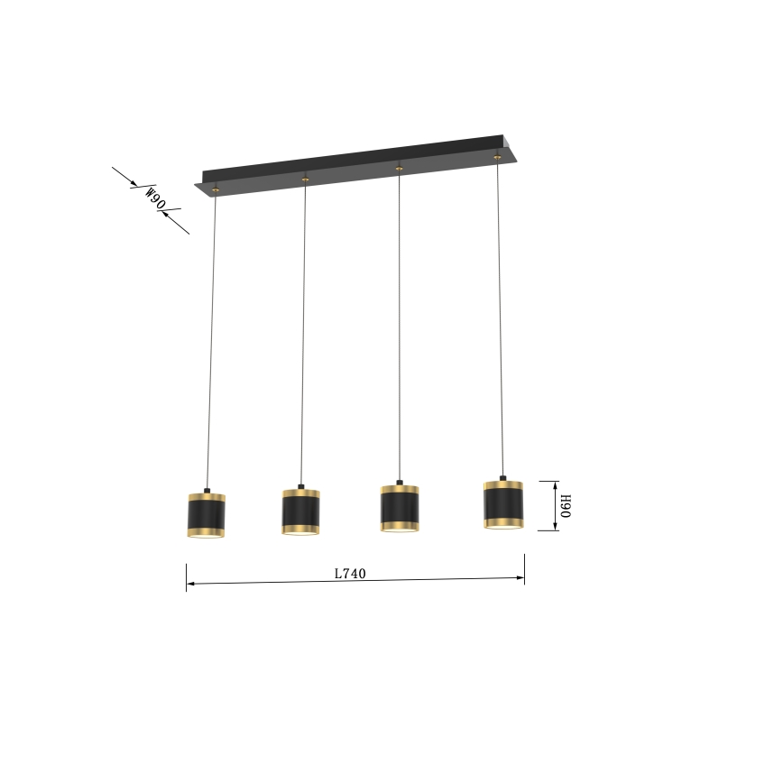Wofi 7003-404 - Dimbart LED-pendel med vajer TOULOUSE 4xLED/8,5W/230V svart/guld
