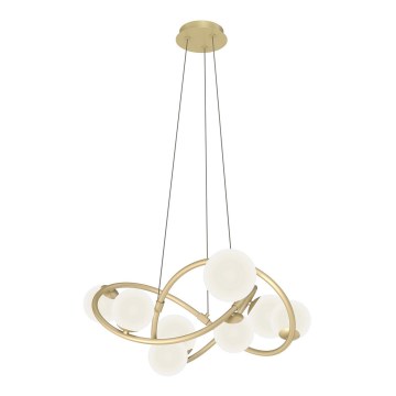 Wofi 7014-801 - LED ljuskrona med textilsladd NANCY 8xG9/3,5W/230V guld/vit