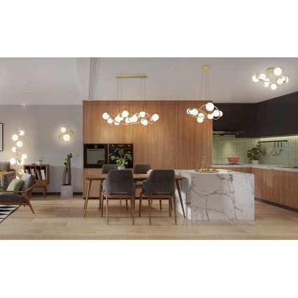 Wofi 7014-801 - LED ljuskrona med textilsladd NANCY 8xG9/3,5W/230V guld/vit
