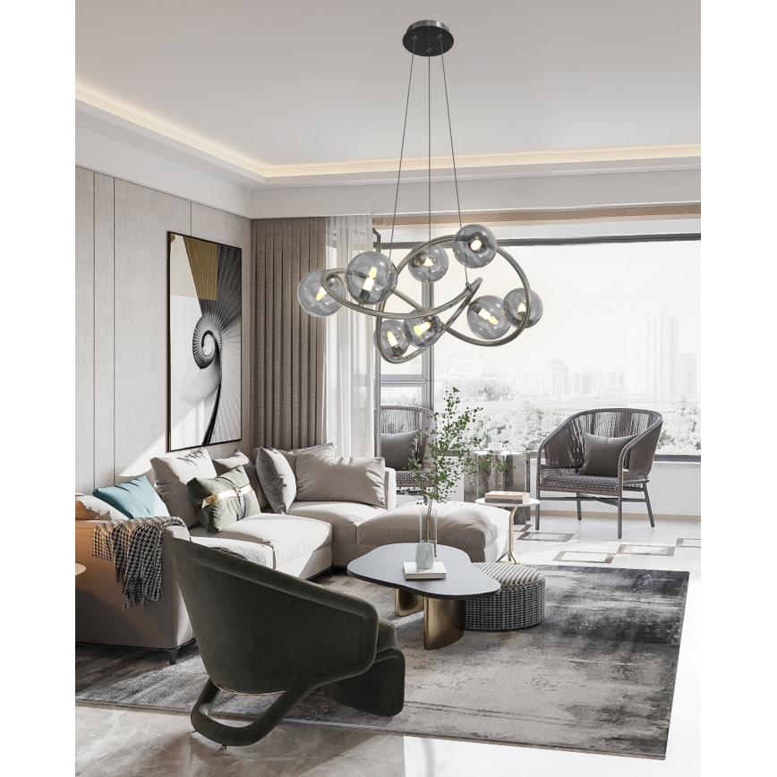 Wofi 7014-805 - LED ljuskrona med textilsladd NANCY 8xG9/3,5W/230V svart/skinande krom