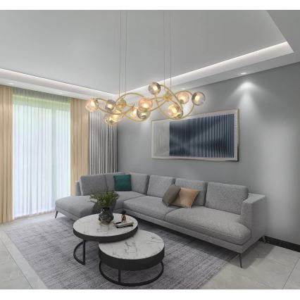 Wofi 7015-1404 - LED ljuskrona med textilsladd METZ 14xG9/3,5W/230V guld/grå