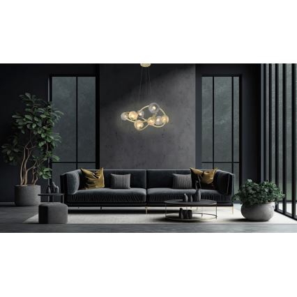 Wofi 7015-804 - LED ljuskrona med textilsladd METZ 8xG9/3,5W/230V guld/grå