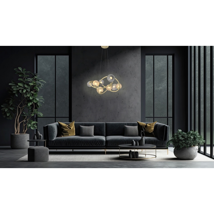 Wofi 7015-804 - LED ljuskrona med textilsladd METZ 8xG9/3,5W/230V guld/grå