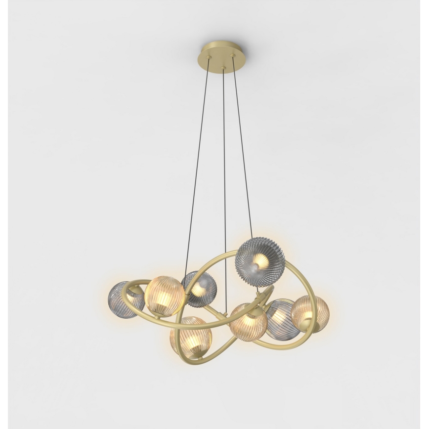 Wofi 7015-804 - LED ljuskrona med textilsladd METZ 8xG9/3,5W/230V guld/grå