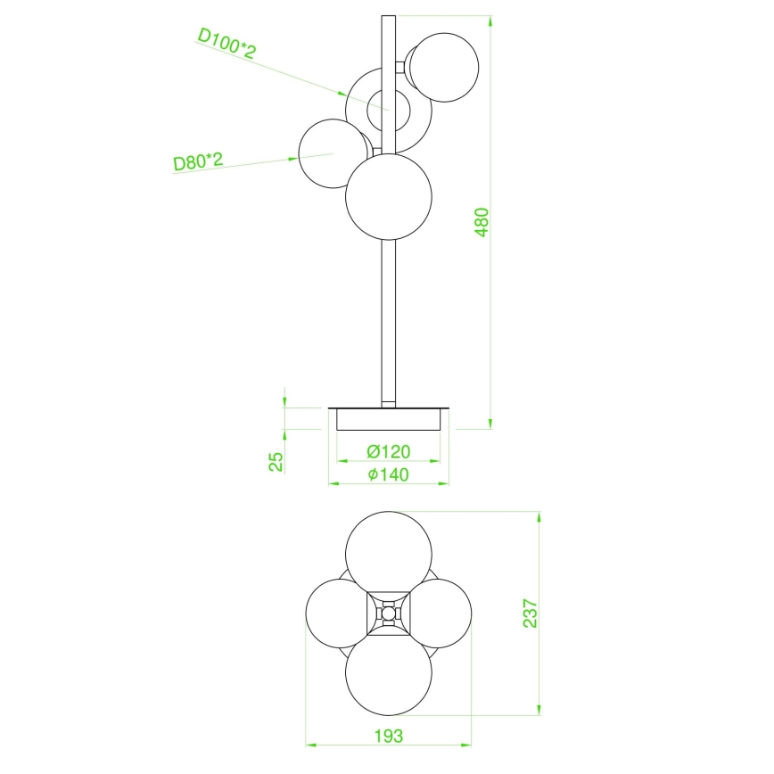 Wofi 8014.04.24.9000 - LED Bordslampa VILLA 4xG9/3W/230V svart