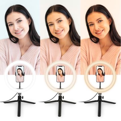 Yenkee - LED RGB dimbar lampa med stativ och hållare för vloggning LED/10W/5V + fjärrkontroll