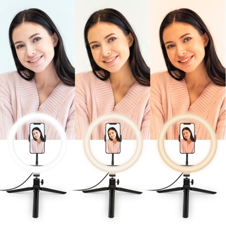 Yenkee - LED RGB dimbar lampa med stativ och hållare för vloggning LED/10W/5V + fjärrkontroll