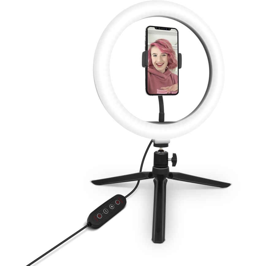 Yenkee - LED RGB dimbar lampa med stativ och hållare för vloggning LED/10W/5V + fjärrkontroll