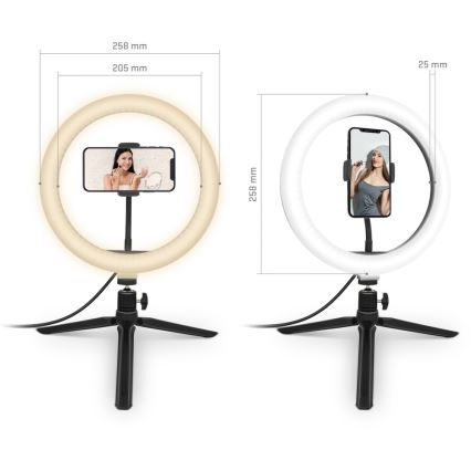 Yenkee - LED RGB dimbar lampa med stativ och hållare för vloggning LED/10W/5V + fjärrkontroll