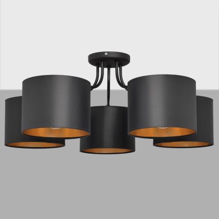 Ytmonterad Ljuskrona ALBA 5xE27/15W/230V svart/guld