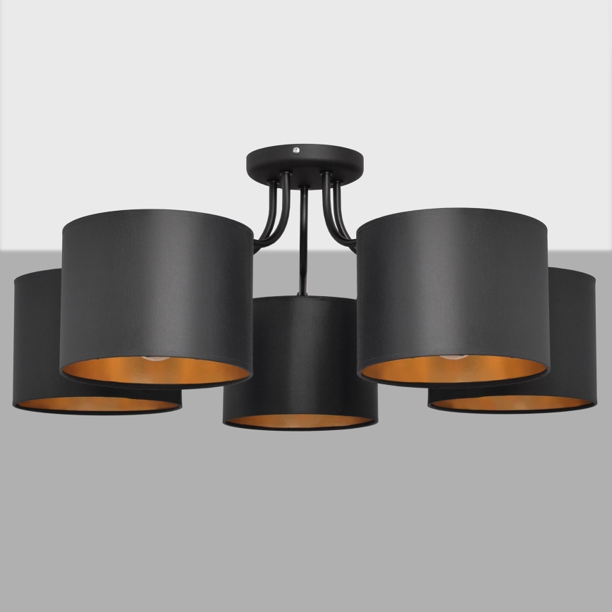 Ytmonterad Ljuskrona ALBA 5xE27/15W/230V svart/guld