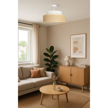Ytmonterad ljuskrona BOHO 1xE27/60W/230V diameter 40 cm grädde/beige